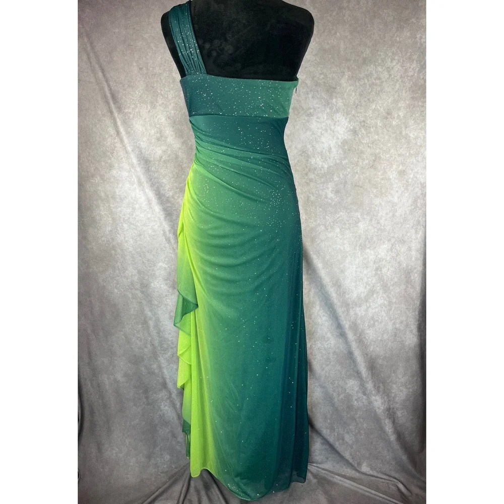 Vtg 90s‎ Y2K Fairy Prom Gown S Green Ombré Overlay Rhinestones Mermaid Dress USA
